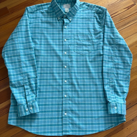 LL Bean Blue Plaid L/S Comfort Stretch Oxford Button Down Shirt 510031 Men's XLT - Picture 4 of 8